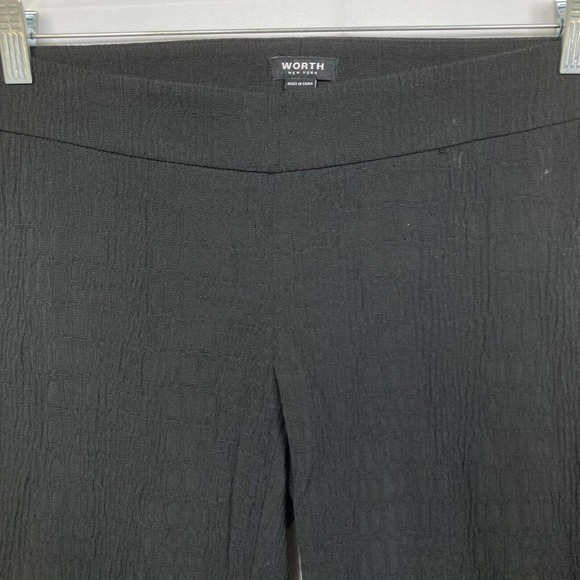 Worth Pants Womens Sz 2 Taper Leg Black Cotton Stretch Textured Knit Side Zip - Picture 2 of 10